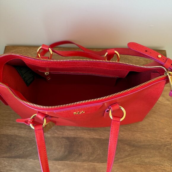 Lauren Ralph Lauren Red Leather Zip Satchel Crossbody (NWT) - Picture 5 of 10